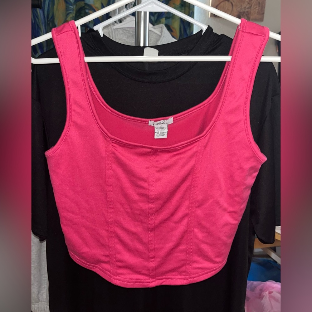 Hot Pink Rue21 medium corset tank 92% polyester 8% spandex